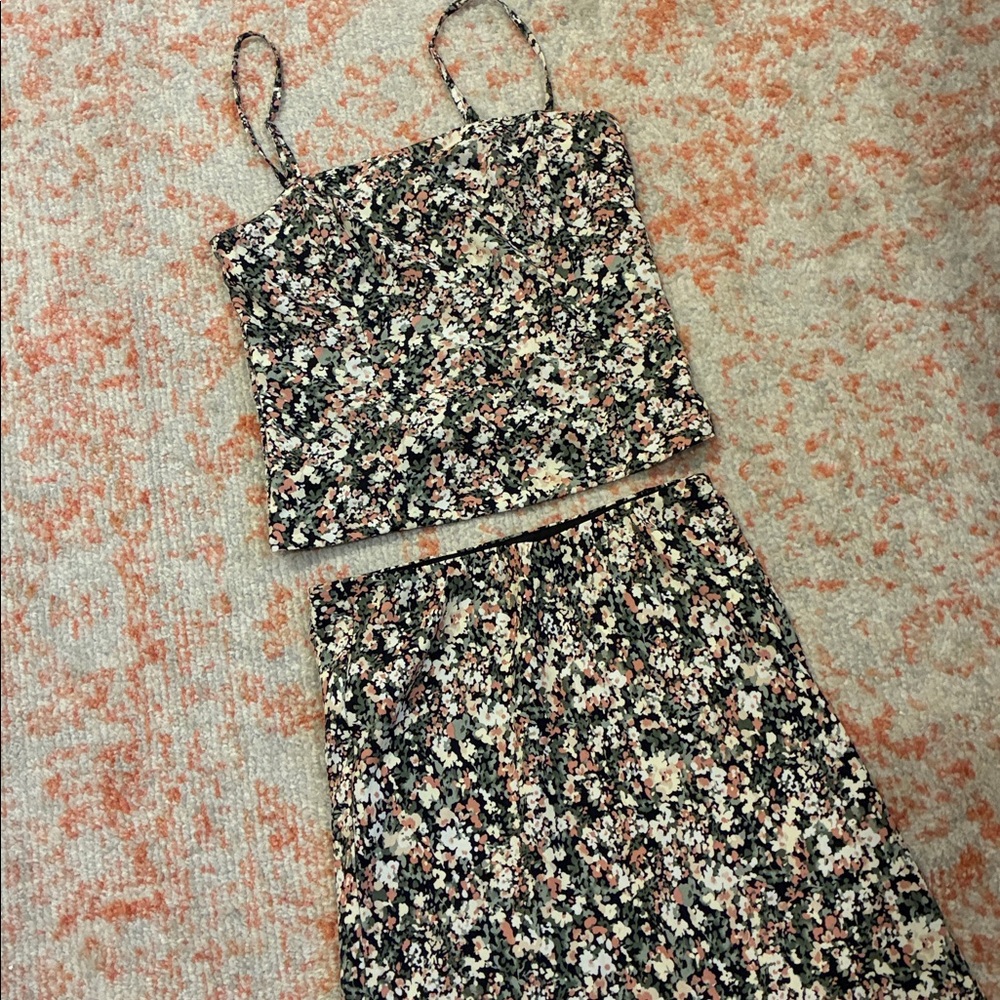 Abercrombie & Fitch Black Floral Crop Top & Midi Skirt Set